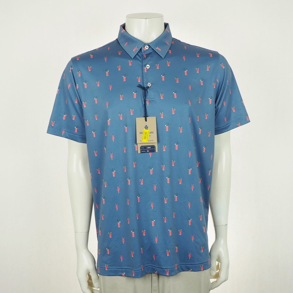 New Chubbies Sip N' Relax Golf Polo Shirt Mens Large Blue Bloody Mary Cocktails